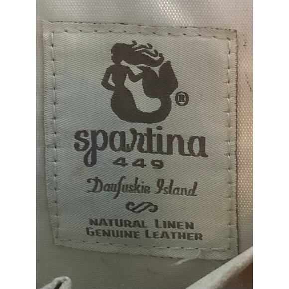 Spartina 449 Chloe Backpack Daufuskie Island Natural Linen Leather Bag Blue - Picture 12 of 12